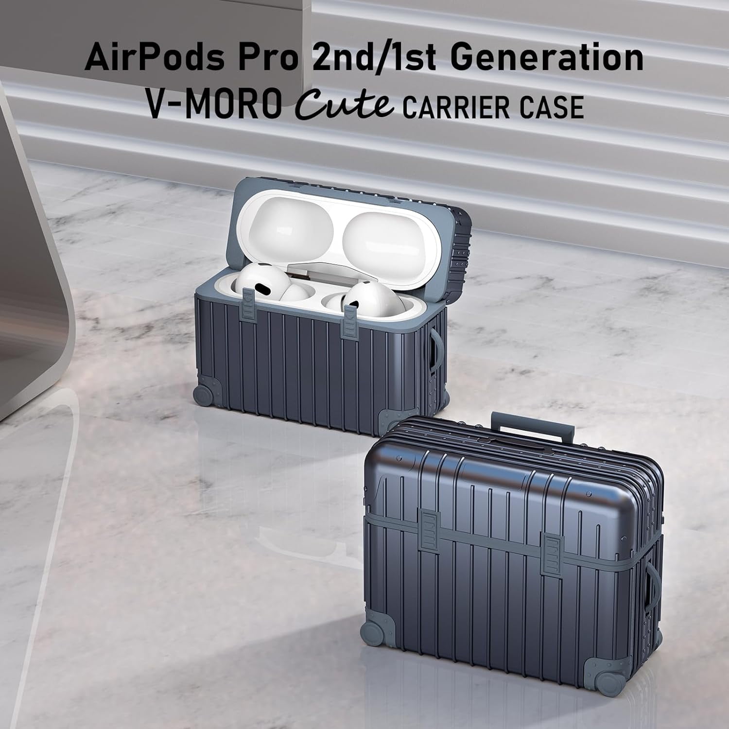 V-MORO Airpods Pro 2nd/1st Generation Case Cover (2022/2019) with Keychain,  Cute Suitcase Earphone Protective Case for Apple Airpods Pro 2 Men  Women-Silver 
