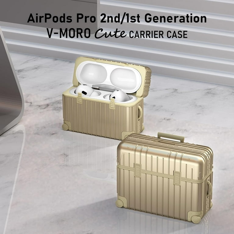 V-MORO Airpods Pro 2nd/1st Generation Case Cover (2022/2019) with Keychain,  Cute Suitcase Earphone Protective Case for Apple Airpods Pro 2 Men  Women-Silver 