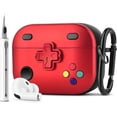 thumbnail image 1 of V-MORO Airpods Pro 2nd Generation Headphone Case with Case Cleaner and Booster, Rugged TPU Gaming Controller Design, Wireless Charging, Red, 1 Pack, 1 of 5