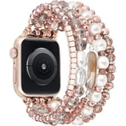 V-MORO Beaded Boho Bracelet Compatible for Apple Watch Band 42mm/44mm/45mm Women Series 8/7/6/SE/5/4 Fashion Cute Pearl Crystals Handmade Stretch Watch Strap for iWatch Band Series 3/2/1 Replacement