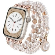 V-MORO Beaded Bracelet Compatible for Apple Watch 40mm/38mm/41mm;45mm/44mm/42mm Series 9 8 7 SE,Fashion Cute Pearl Crystal Bling Stretchy Strap Jewelry Replacement for iWatch Bands Series 6/5/4/3/2/1