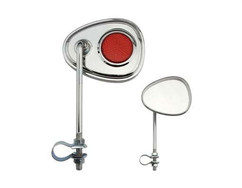 V Mirror Chrome Red Reflectors. Bike mirror, bicycle mirror for