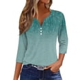 thumbnail image 1 of V Neck 3/4 Sleeve Shirts For Women Solid Colod Fashion Elegant Casual Button T Shirt Breathable Soft Spring Blouses Pullover Outfits Blue XL, 1 of 5