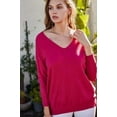 thumbnail image 1 of V Neck 3/4 Sleeve Side Slit Hi-lo Sweater, 1 of 5