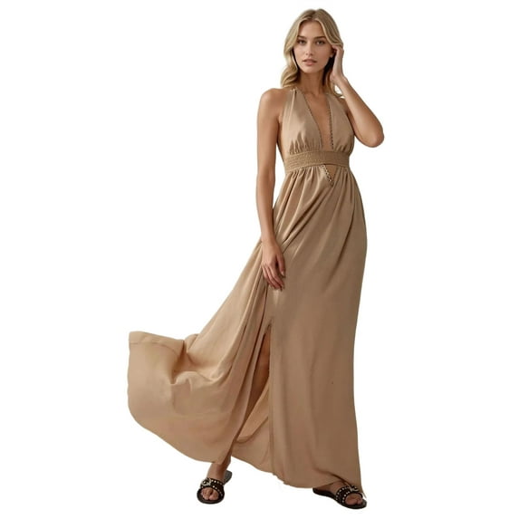 V-Neck A-Line Maxi Dress