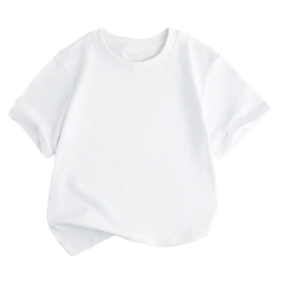 V Neck Baggy T Shirts for Girl, New Solid Color Tee Shirt for Girls Short Sleeve T-Shirt Summer Round Neck Tops White 2-3Y