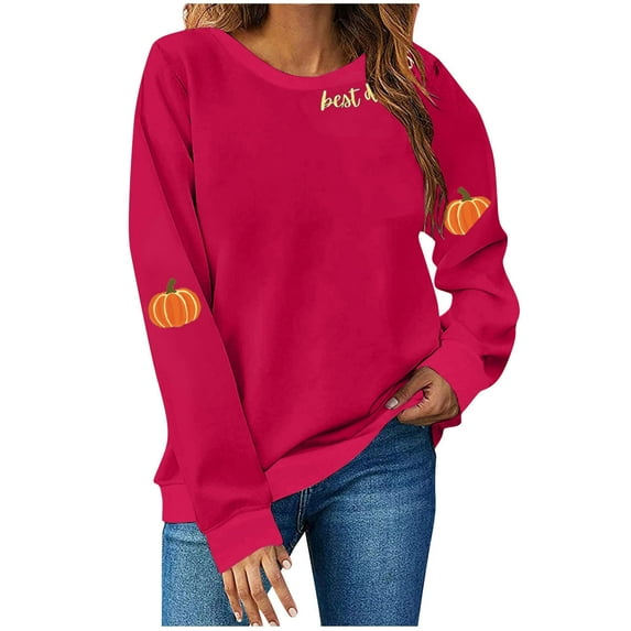 Pumpkin Print Sweatshirt for Women Crewneck Fall Sweatshirts Autumn Graphic Tee Shirt Casual Long Sleeve Top