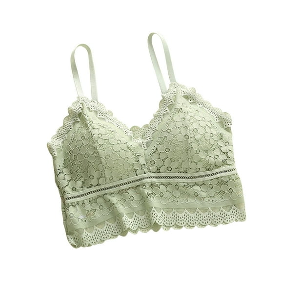 V Neck Bralettes for Women Ladies Fashion Comfortable Breathable No Underwire Lace Bra Underwear V-Neck Full-Coverage Bra Feature Hook and Eye Closure Push-up Bra Style Y-601 , Green One Size