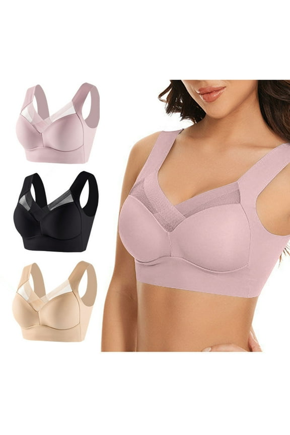 V Neck Bralettes for Women Pullover Bra Feature V-Neck Full-Figure Bra Style W-1519 Hook and Eye Closure Front Closure Sports Bras Black 3XL