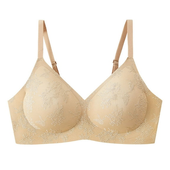 V Neck Bras for Women Lace Seamless Bra Comfortable Full Coverage Bralettes with Adjustable Strap Beige 2XL