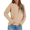 thumbnail image 1 of V-Neck Button-Down Autumn Winter Women Long Sleeve Solid Knit Sweater Casual Pullover, 1 of 5