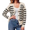 thumbnail image 1 of V Neck Button Down Long Sleeve Open Front Ribbed Knit Outerwear Womens Striped Cardigan Sweaters, 1 of 6