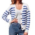 thumbnail image 1 of V Neck Button Down Long Sleeve Open Front Ribbed Knit Outerwear Womens Striped Cardigan Sweaters, 1 of 6