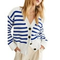 thumbnail image 1 of V Neck Button Down Long Sleeve Open Front Ribbed Knit Outerwear Womens Striped Cardigan Sweaters, 1 of 6
