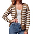 thumbnail image 1 of V Neck Button Down Long Sleeve Open Front Ribbed Knit Outerwear Womens Striped Cardigan Sweaters, 1 of 6