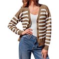 thumbnail image 1 of V Neck Button Down Long Sleeve Open Front Ribbed Knit Outerwear Womens Striped Cardigan Sweaters, 1 of 6