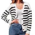 thumbnail image 1 of V Neck Button Down Long Sleeve Open Front Ribbed Knit Outerwear Womens Striped Cardigan Sweaters, 1 of 6