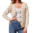 thumbnail image 1 of V Neck Button Down Long Sleeve Open Front Ribbed Knit Outerwear Womens Striped Cardigan Sweaters, 1 of 6
