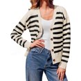 thumbnail image 1 of V Neck Button Down Long Sleeve Open Front Ribbed Knit Outerwear Womens Striped Cardigan Sweaters, 1 of 6