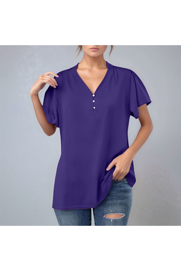 V Neck Button Up Solid Color Casual T Shirt Tee Shirt Women Graphic Loose T Shirts dish Top Striped Womens Shirt Loose Fit Womens Summer Shirts Comfy Summer Shirts Dry Wick Tee Women Womens Polyester