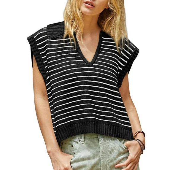 V Neck Cap Sleeve Tops Sleeveless Women Spring Sweater Vest