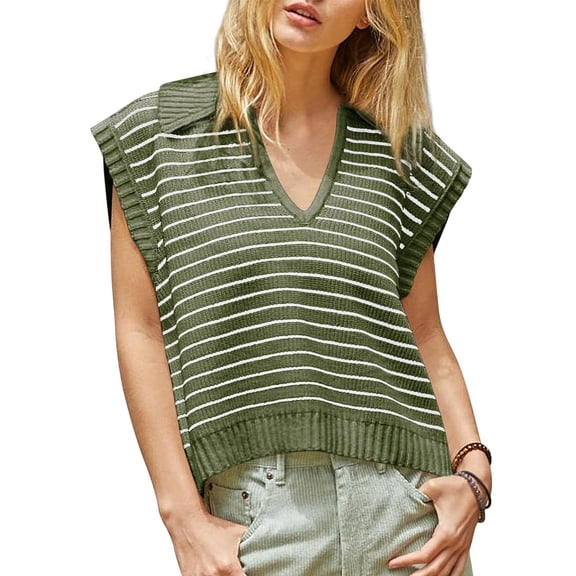 V Neck Cap Sleeve Tops Sleeveless Women Spring Sweater Vest