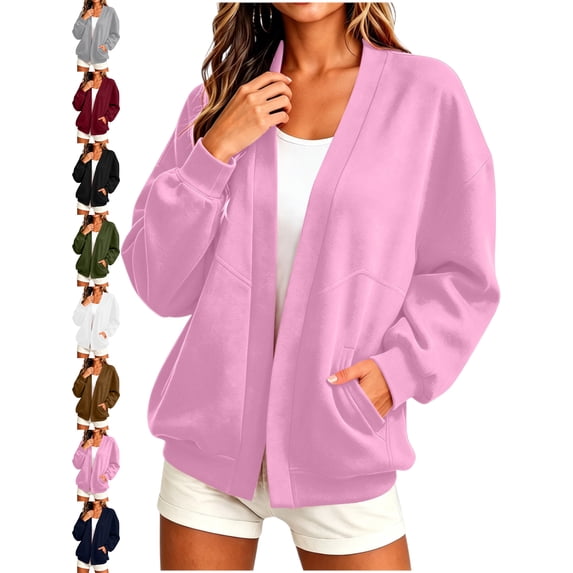 V-Neck Cardigan Sweatshirt for Women Oversized Open Front Long Sleeve with Pockets Casual Everyday Fall Winter Top