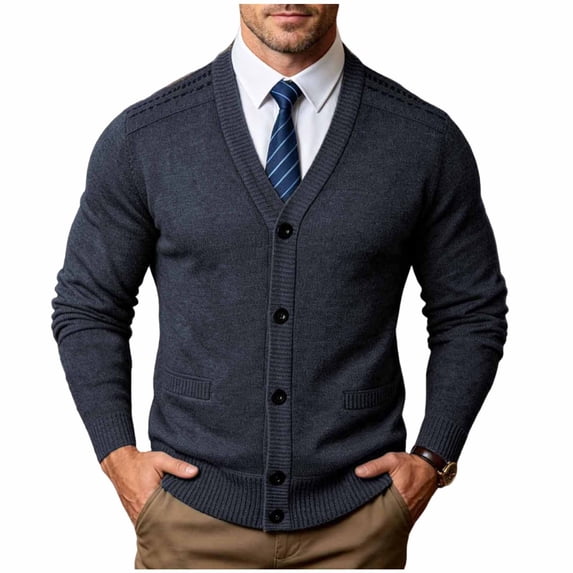 V Neck Cardigan for Men Ghalytn Button Knit Sweater Jacket - Casual Long Sleeve with Pockets