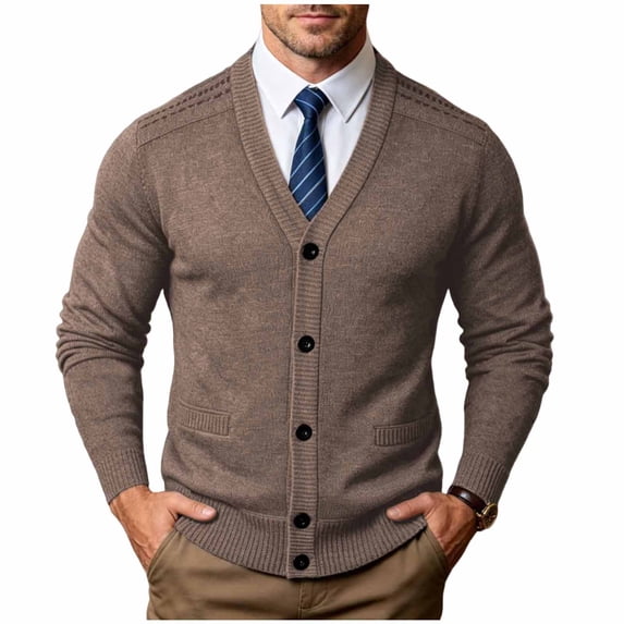 V Neck Cardigan for Men Ghalytn Button Knit Sweater Jacket - Casual Long Sleeve with Pockets