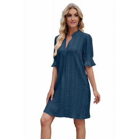 V Neck Casual Shift Dress Dark Blue XL