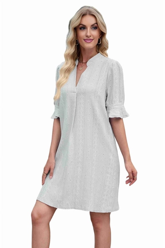 V Neck Casual Shift Dress Gray XXL