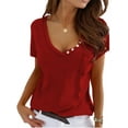 thumbnail image 1 of V-Neck Casual T-Shirt With Pocket For Women, 1 of 5