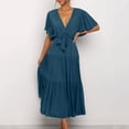 thumbnail image 1 of V Neck Commuting Printed Short Sleeved Waist Long Skirt Bohemian Dress A Line for Women Cute Winter Dresses Summer Midi Dress for Women Stylish Casual Dresses for Women Cute Summer Dress Ruffle, 1 of 4