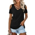 thumbnail image 1 of V Neck Criss Cross Cold Shoulder Tops Blouse for Womens, 1 of 4