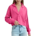 thumbnail image 1 of V Neck Cropped Hoodies for Women Long Sleeve Solid Color Hooded Sweatshirts Tops Loose Fashion Spring Fall Outfits, 1 of 9