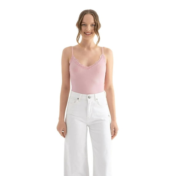 V Neck Cropped Tank Top with a Lace Detail