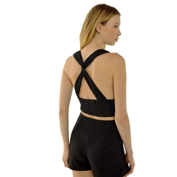 V- Neck Cross Back Crop Top