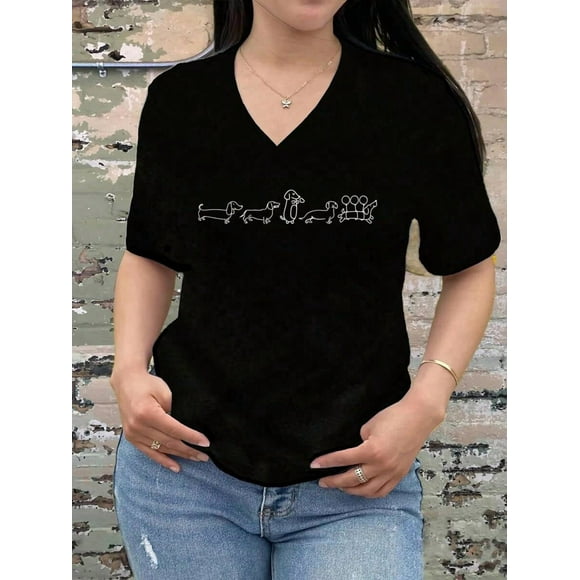V-Neck Dachshund Mom Tshirt, Dachshund Tshirt, Dog Gift, Dachshund Mama Gift, Funny Dachshund Gift TshirtV Neck T-Shirt For Women, Soft And Breathable, Perfect For Holiday Parties & Gift