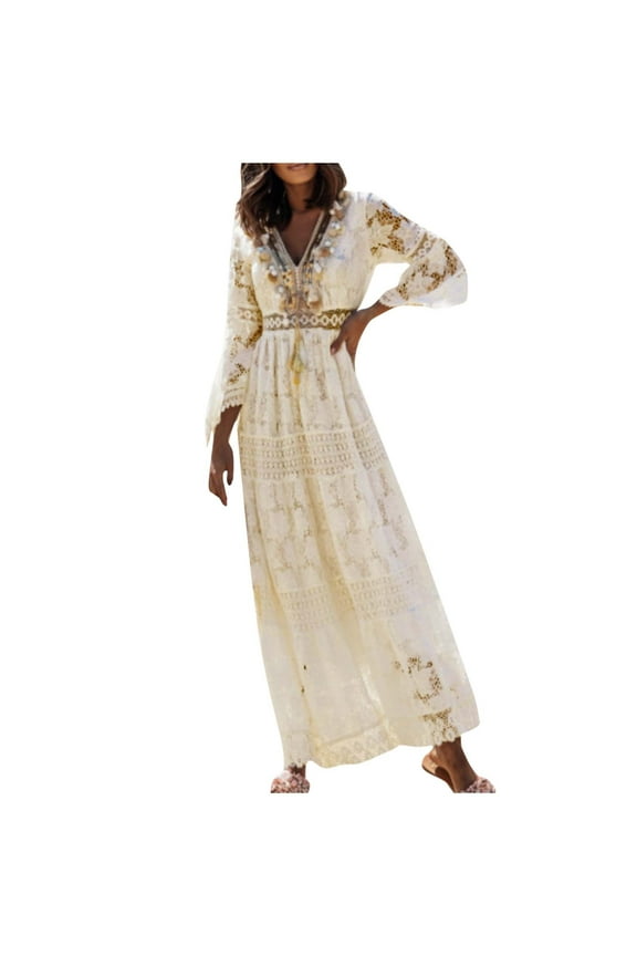 V Neck Dress Long Sleeve for Women Women's Fashion Lace Three Quarter Sleeve Evening Dress Party Dress Swallowtail V Neck Sweater Dress with Pockets Belted Maxi Dress