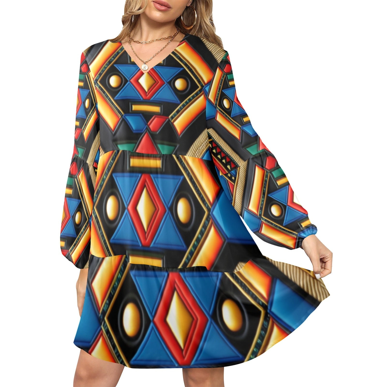 V-Neck Dress Loose Fit Dress (Size:S; Style:African Print Dress V-Neck  Loose Fit Dress (Model D66);) - Walmart.com