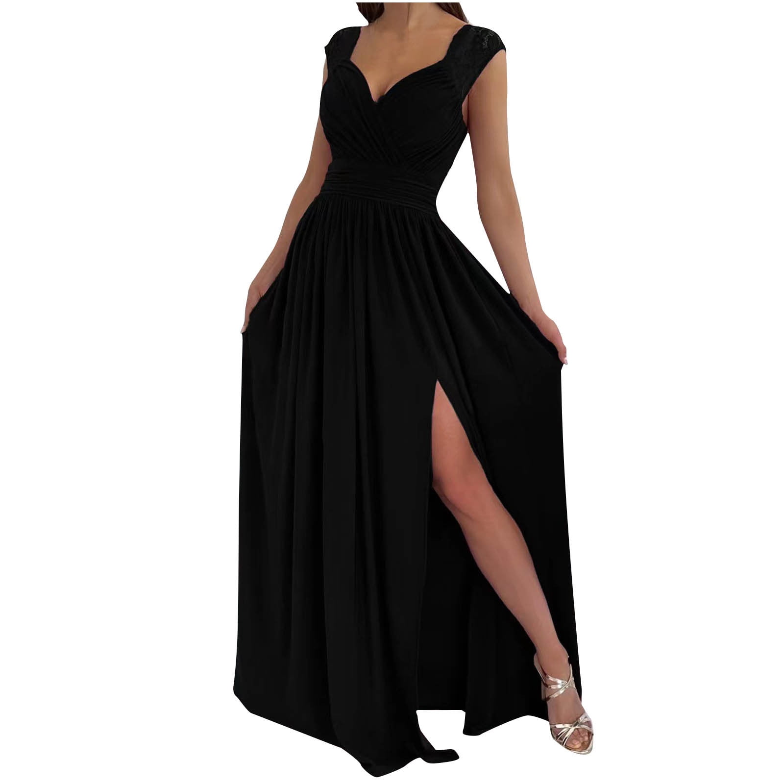 V Neck Dresses for Women Crewneck Dress Lace Dress Sleeveless Dresses ...