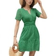 thumbnail image 1 of V Neck Eyelet High Waist A-Line Skirt Green XL, 1 of 7