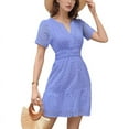 thumbnail image 1 of Women's V Neck Eyelet High Waist A-Line Skirt Light Blue XL, 1 of 7