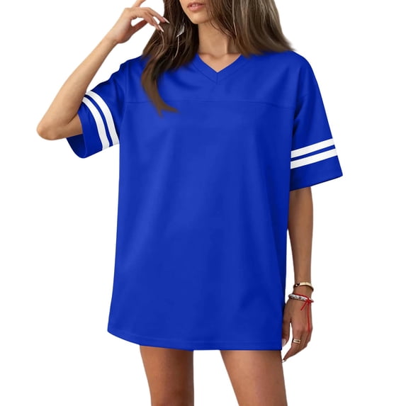 V Neck Football Jerseys for Men Women Sport Athletic Fitness T-Shirts Unisex Plain Casual Blank Tops Classic Workout Shirts Blue 2XL