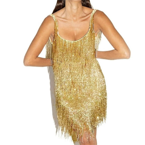 V Neck Fringe Sequins Mini Dress Women Elegant Sleeveless Tassel Bodycon Short Dress Night Club Party Dress