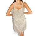 thumbnail image 1 of V Neck Fringe Sequins Mini Dress Women Elegant Sleeveless Tassel Bodycon Short Dress Night Club Party Dress, 1 of 7