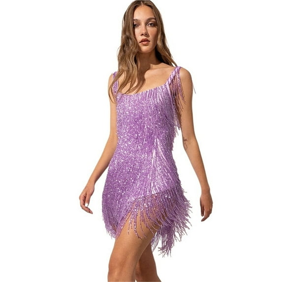 V Neck Fringe Sequins Mini Dress Women Elegant Sleeveless Tassel Bodycon Short Dress Night Club Party Dress