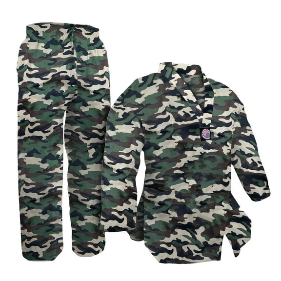 V-Neck Green Woodland Camo Taekwondo Karate Gi Uniform Team Demo Martial Arts (Size #1)