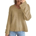 thumbnail image 1 of V Neck Half Button Sweater Dropped Shoulder Loose Fit Casual Knitted Long Sleeve Pullover Sweater for Autumn Khaki M, 1 of 6