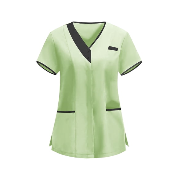 V-Neck Housekeeping Uniforms for Women Stretchy Scrub Tops Short Sleeve Nursing Shirts Medical Scrubs T-Shirt